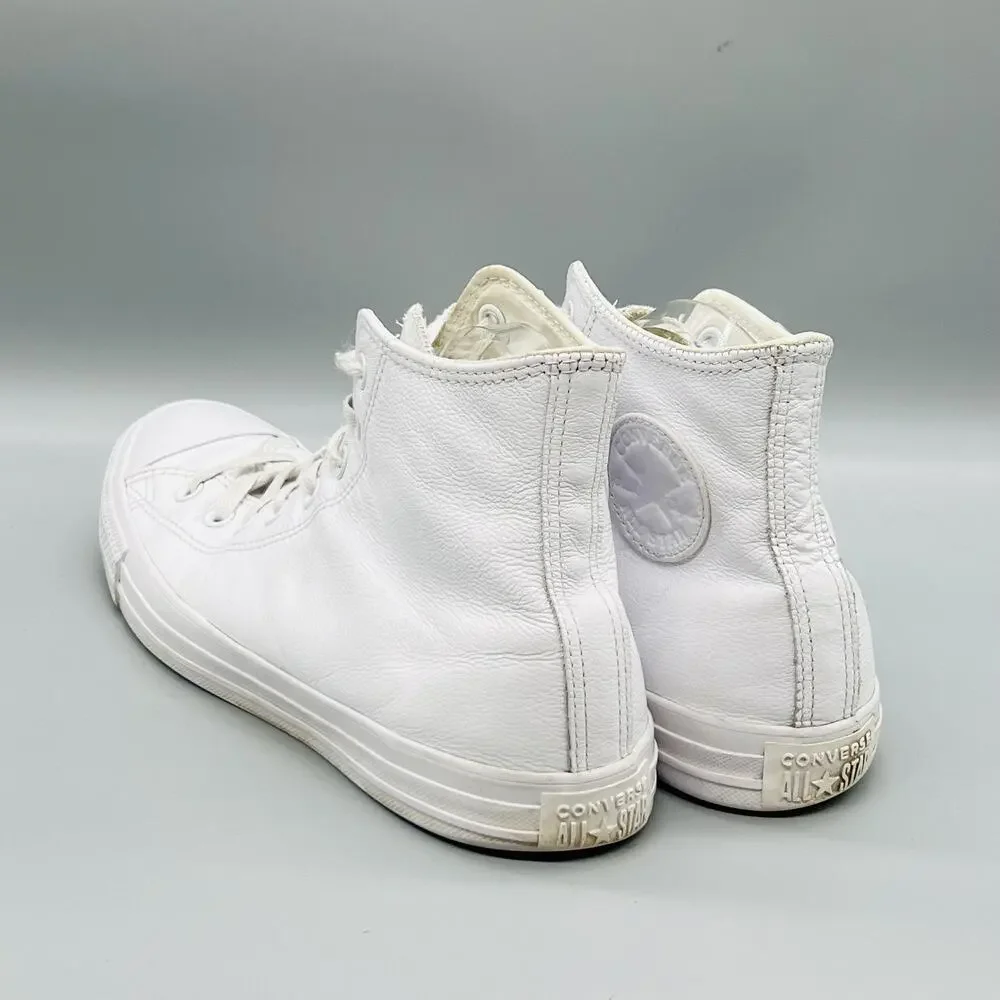 Converse Shoes Mens 9.5 White Leather Chuck Taylor All Star High Top Sneakers